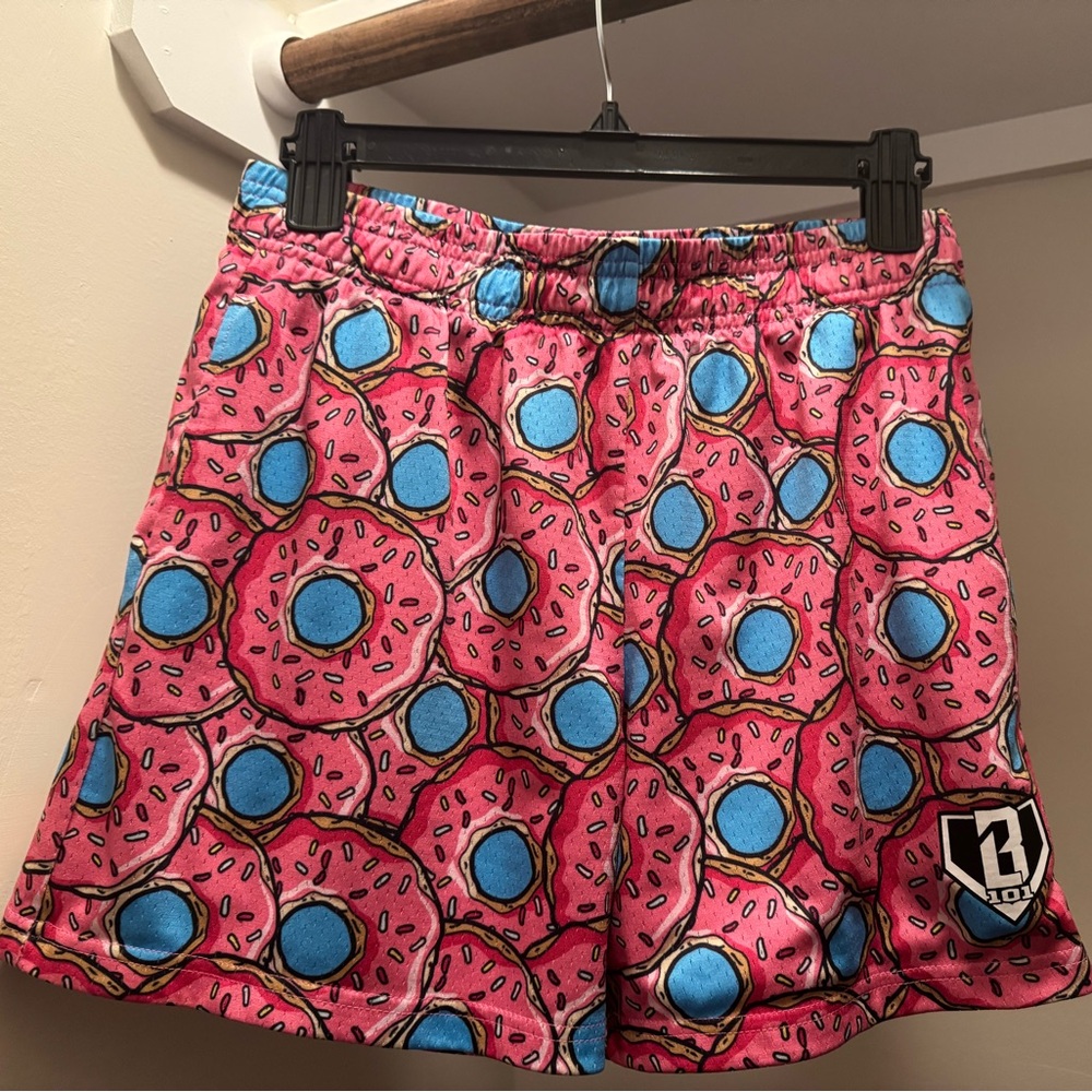 baseball lifestyle youth, extra large pink and blue donut shorts